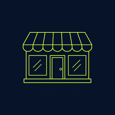 Line icon of a small storefront with an awning, for small law firms and local shops.